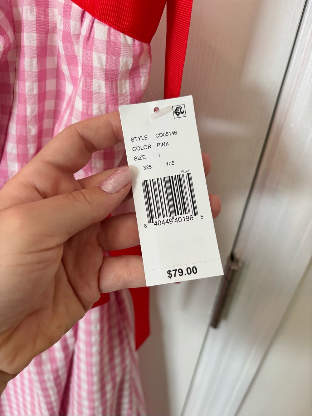 TCEC Pink Gingham Dress with Red Trim Details - Picture 6 of 8